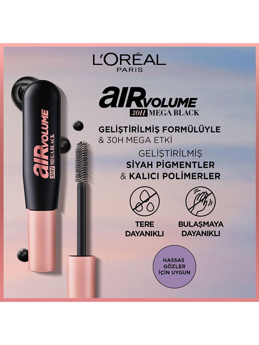 L'Oreal Paris Siyah Air Mega Black Maskara - 30 Saate Kadar Kalıcı - Ekstra Siyah - 3