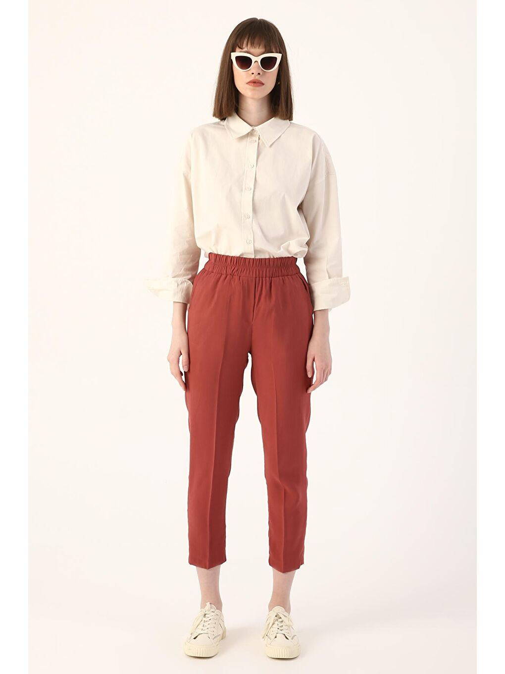 Kahverengi Kiremit01 Beli Lastikli Kumaş Pantolon-1