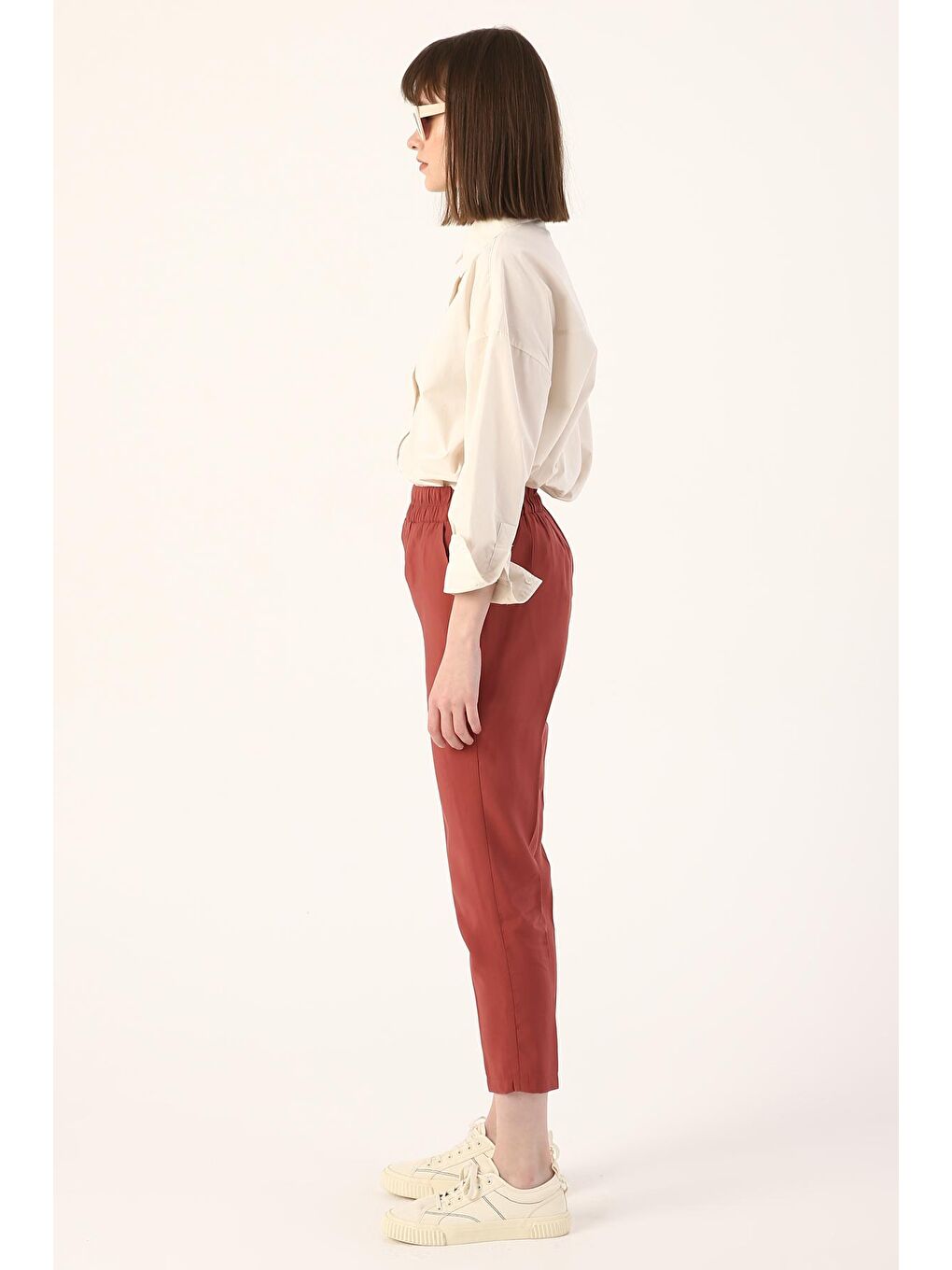 Kahverengi Kiremit01 Beli Lastikli Kumaş Pantolon-2