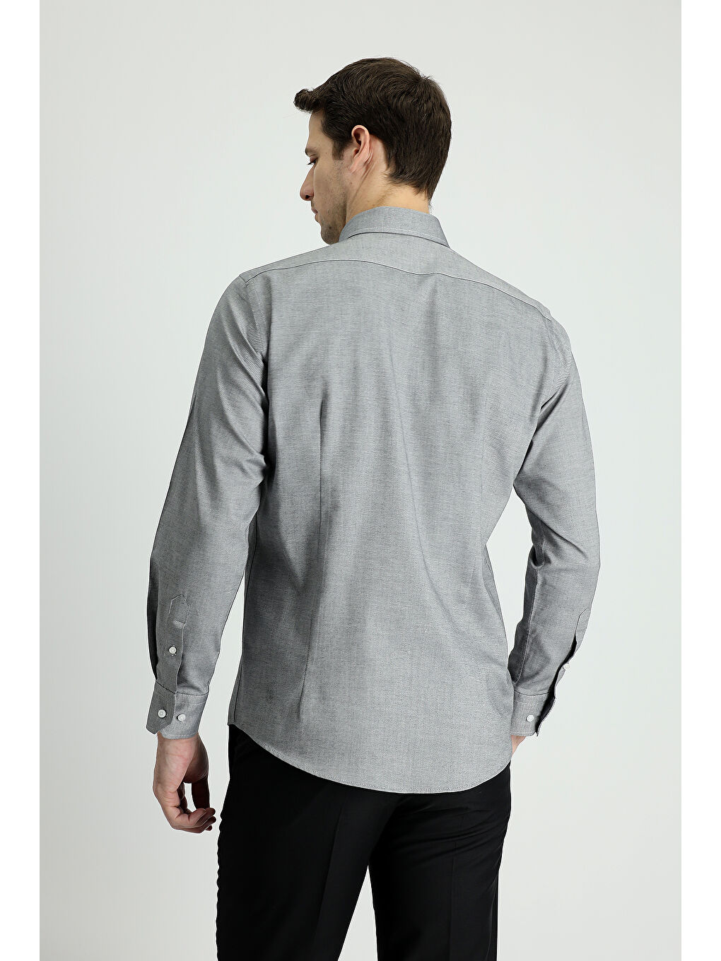 Siyah Uzun Kol Slim Fit Dar Kesim Oxford Pamuk Düğmeli Yaka %100 Pamuk Gömlek-2