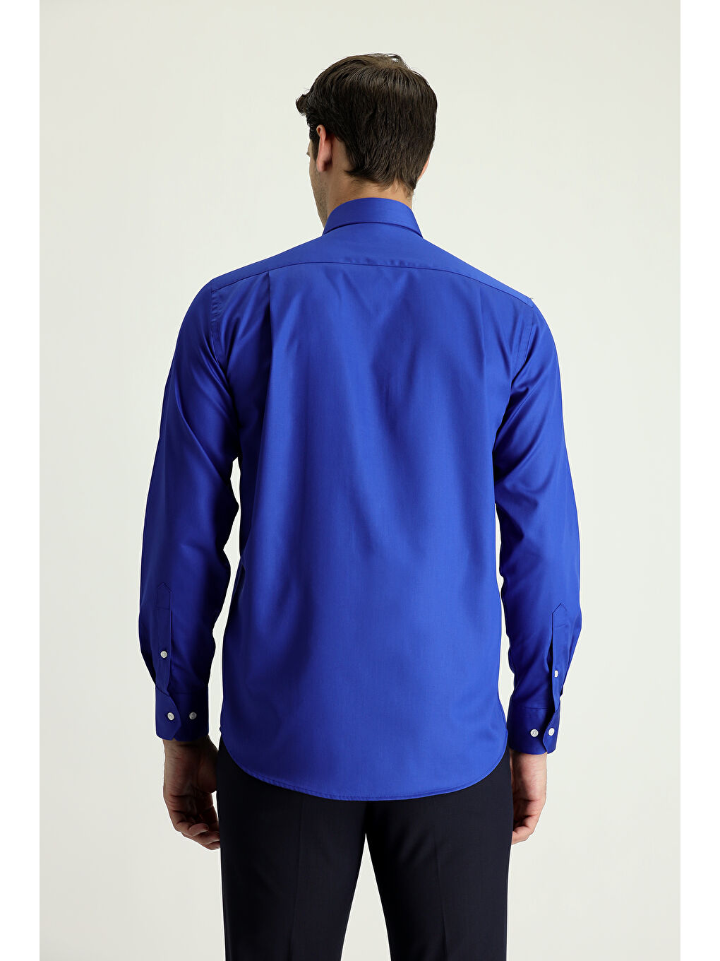 Mavi Uzun Kol Non Iron Saten Klasik Pamuklu Gömlek-2