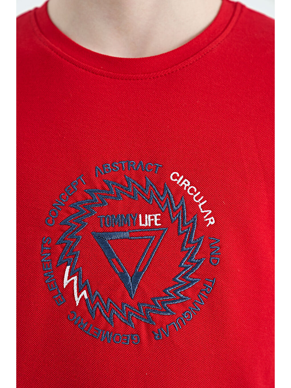 Kırmızı Nakış İşleme Detaylı O Yaka Standart Kalıp Erkek Çocuk Tişört - 11115-2