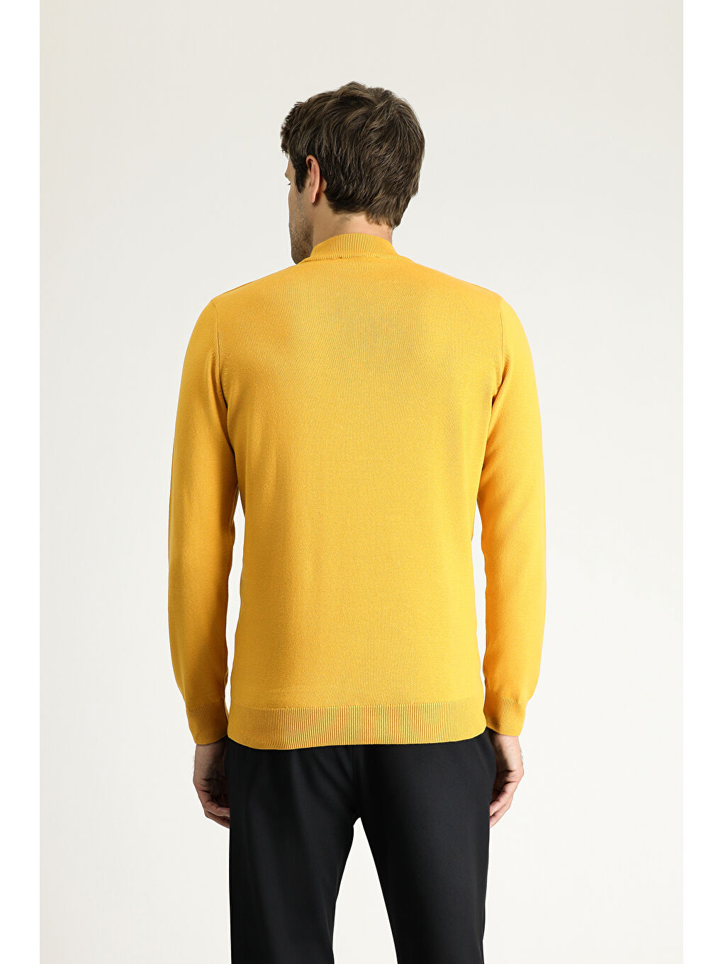 Sarı Bato Yaka Regular Fit Pamuklu Triko Büyük Beden Kazak-3