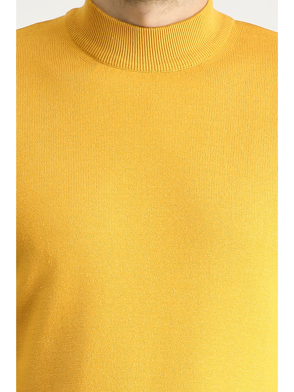 Sarı Bato Yaka Regular Fit Pamuklu Triko Büyük Beden Kazak-4