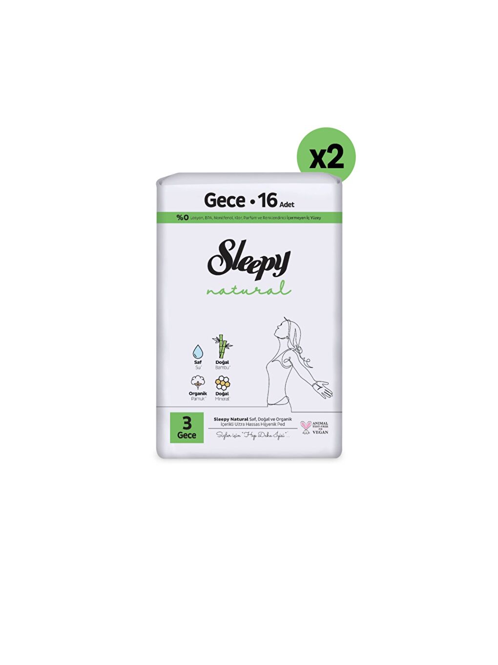 Natural Ultra Hassas Hijyenik Ped Gece 32 Adet-1