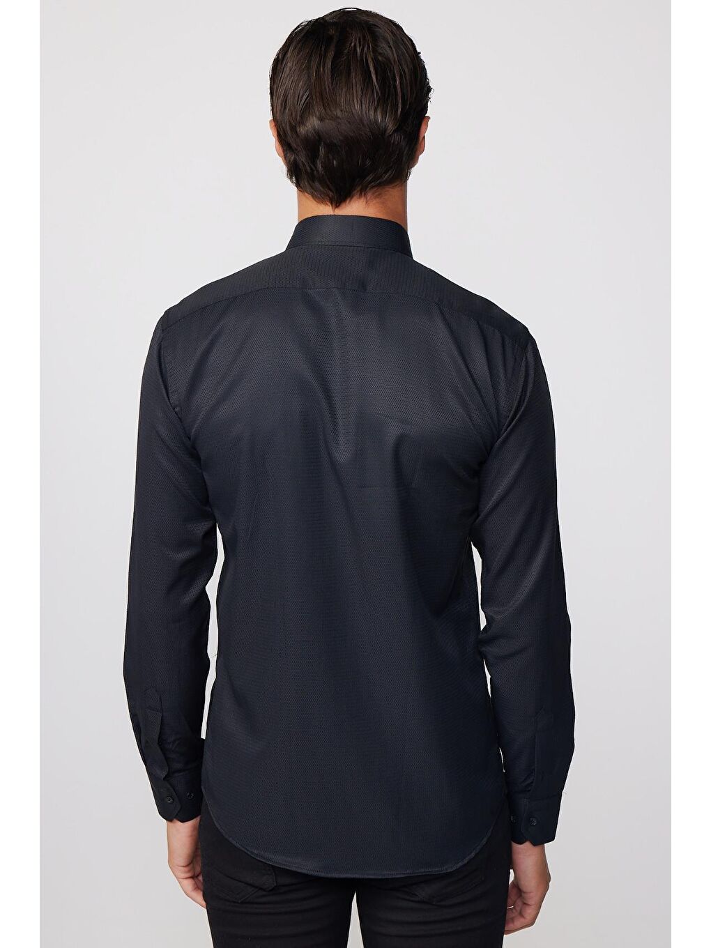 Modern Fit Armürlü Kravatlık Siyah Erkek Gömlek-4