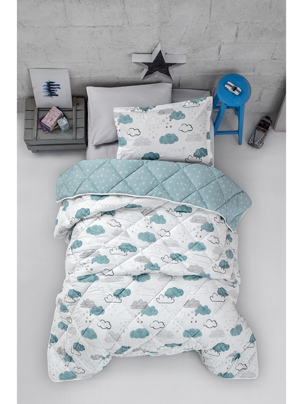 Yeşil Ranforce %100 Pamuk Tek Kişilik Uyku Seti Mars Mint