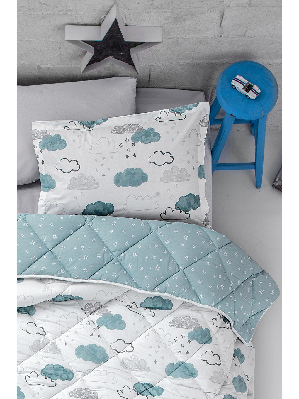 Yeşil Ranforce %100 Pamuk Tek Kişilik Uyku Seti Mars Mint-1