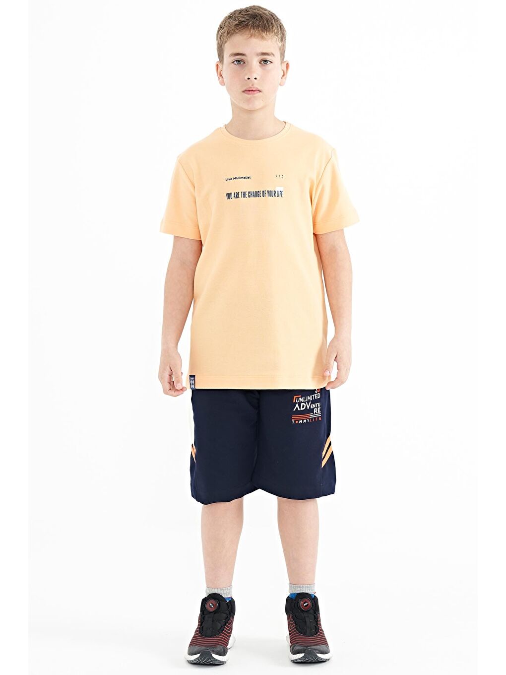 Turuncu Kavun Içi Baskı Detaylı O Yaka Standart Kalıp Erkek  Çocuk Tişört - 11117-1