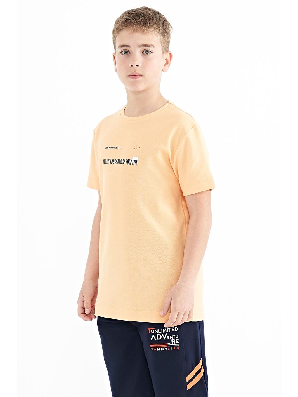 Turuncu Kavun Içi Baskı Detaylı O Yaka Standart Kalıp Erkek  Çocuk Tişört - 11117-4