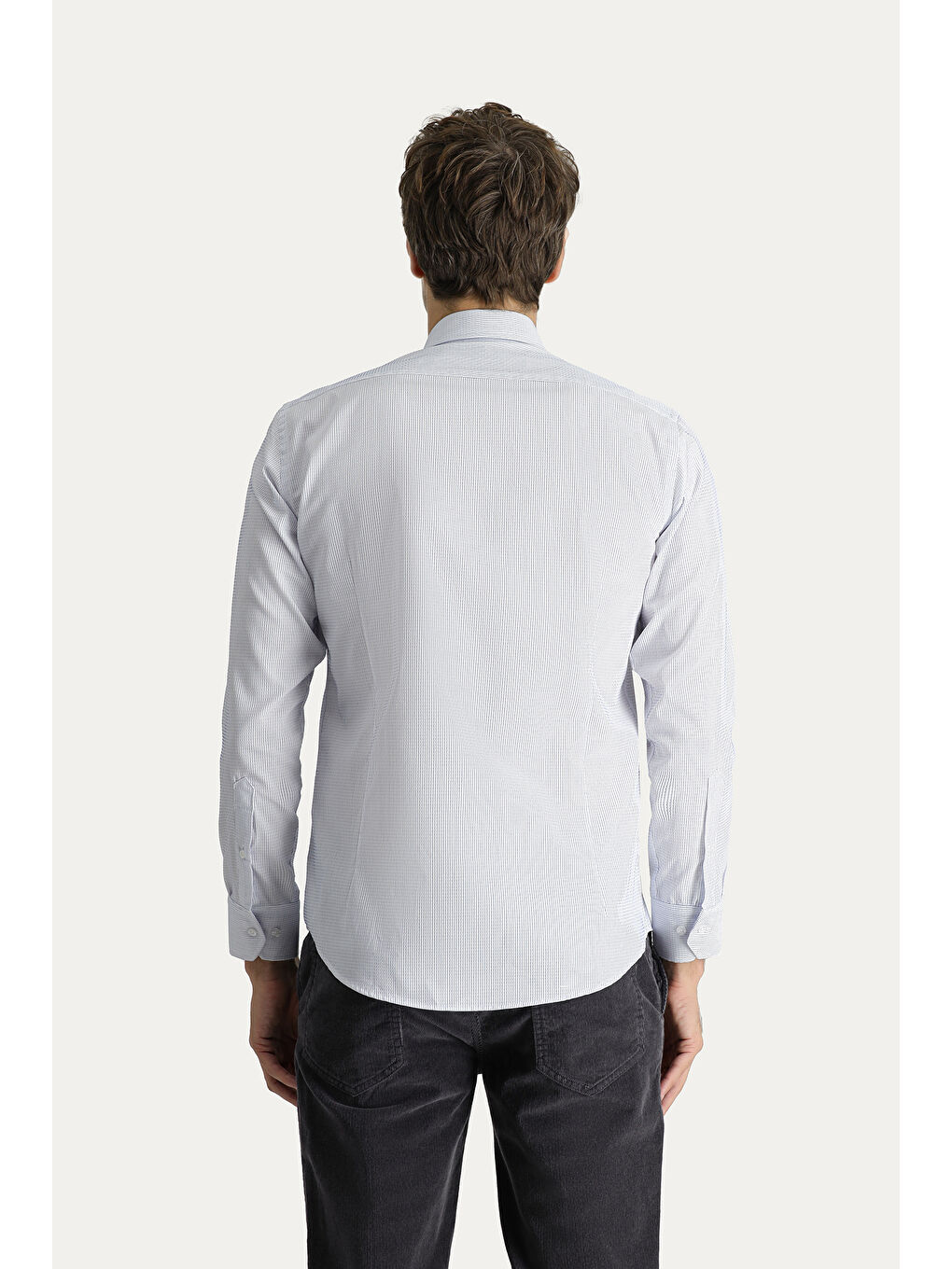 Beyaz Uzun Kol Slim Fit Dar Kesim Non Iron Çizgili Pamuklu Gömlek-3