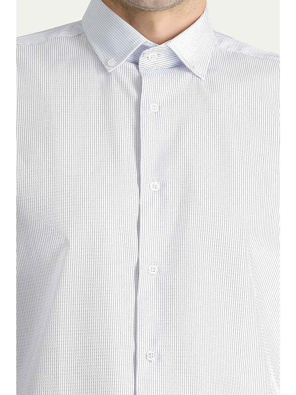 Beyaz Uzun Kol Slim Fit Dar Kesim Non Iron Çizgili Pamuklu Gömlek-4
