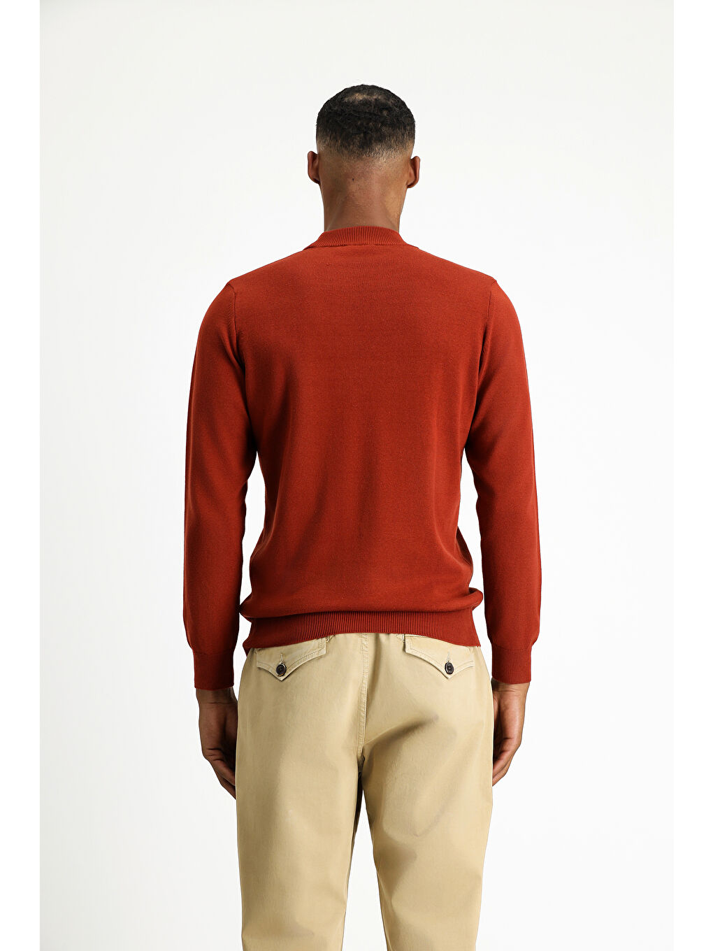 Kahverengi Bato Yaka Regular Fit Pamuklu Triko Büyük Beden Kazak-3