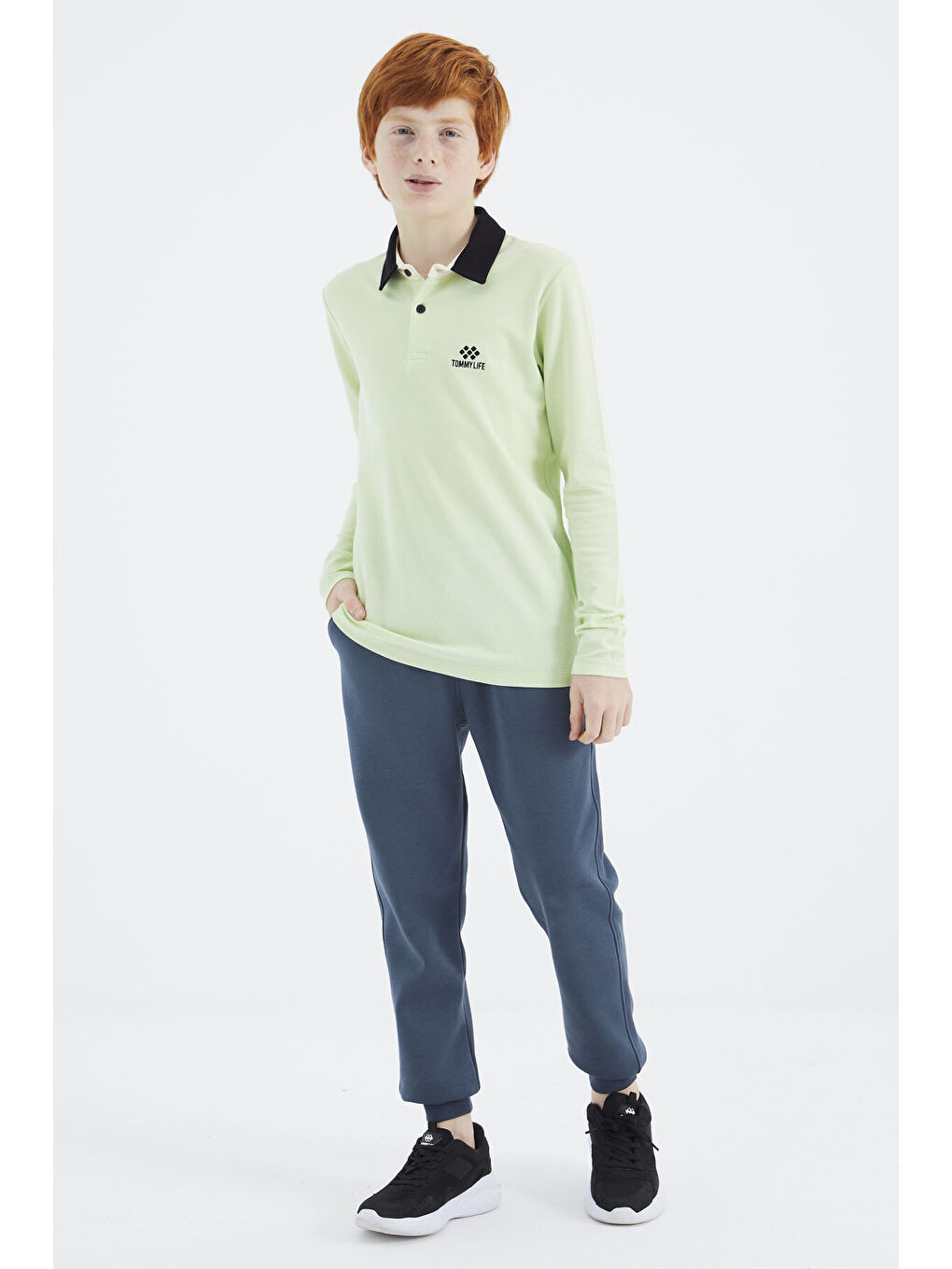 Açık Yeşil Polo Yaka Basic Erkek Çocuk Tişört - 11171-1