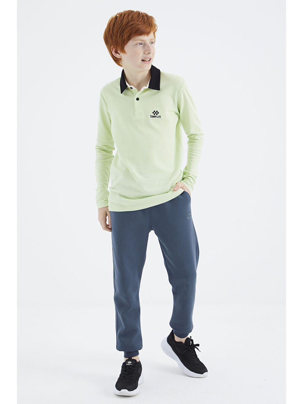 Açık Yeşil Polo Yaka Basic Erkek Çocuk Tişört - 11171-3