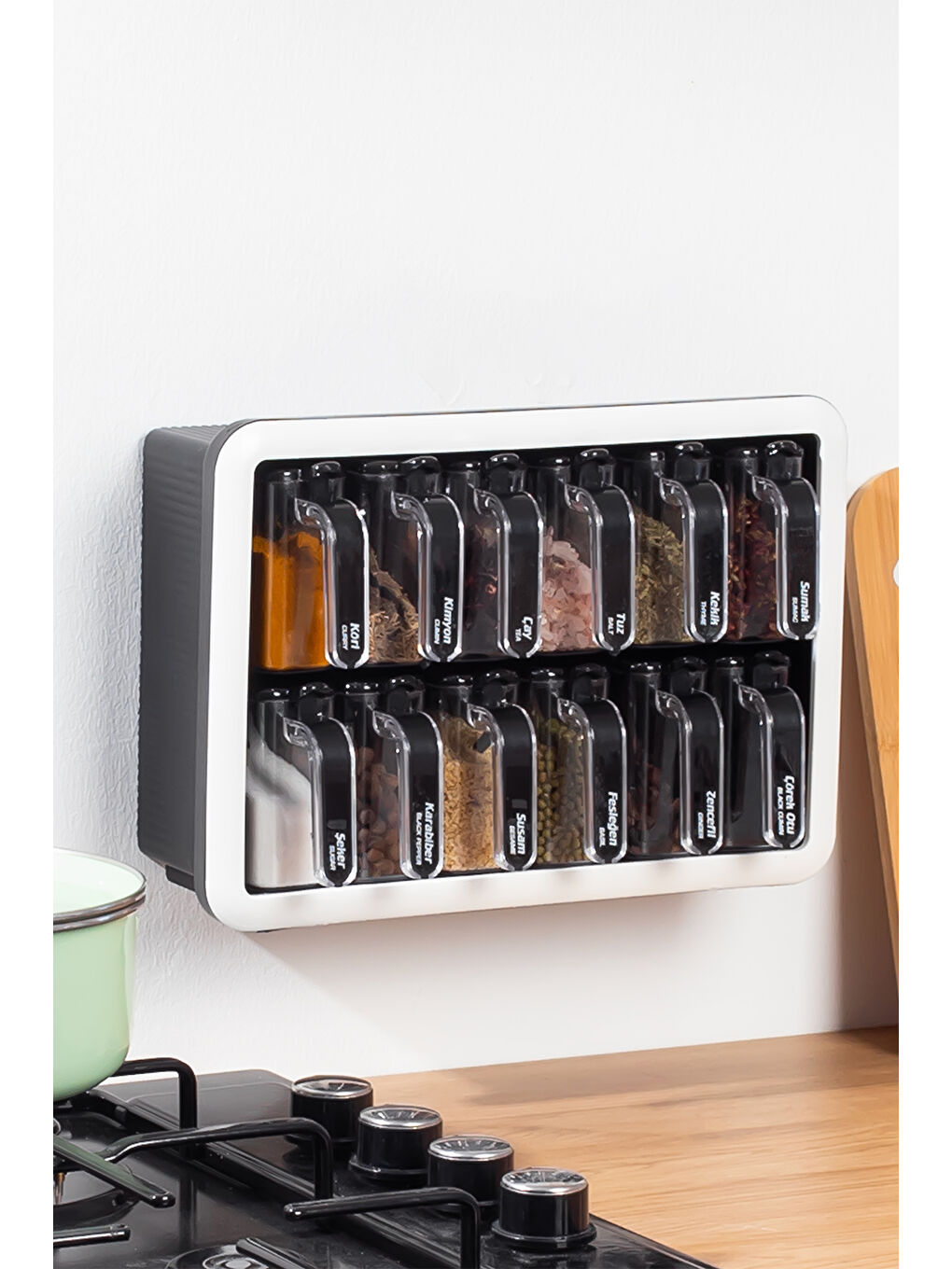 Siyah 1041 Standlı 12 li Kendinden Yapışkanlı Kaşıklı Kapaklı Baharatlık Takımı-2