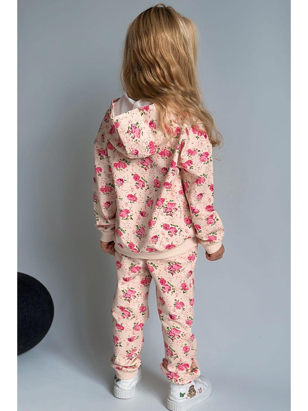 Ekru Kız Çocuk Eşofman Takımı Çiçek Desenli Kapüşonlu Krem (1.5-4 Yaş)-1