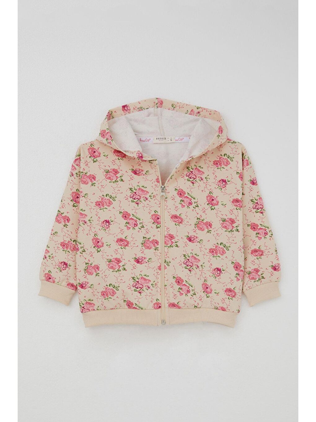 Ekru Kız Çocuk Eşofman Takımı Çiçek Desenli Kapüşonlu Krem (1.5-4 Yaş)-3