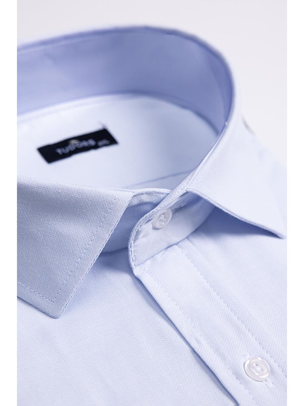 Mavi Büyük Beden Kolay Ütü Kravatlık Armürlü Pamuklu Erkek Gömlek