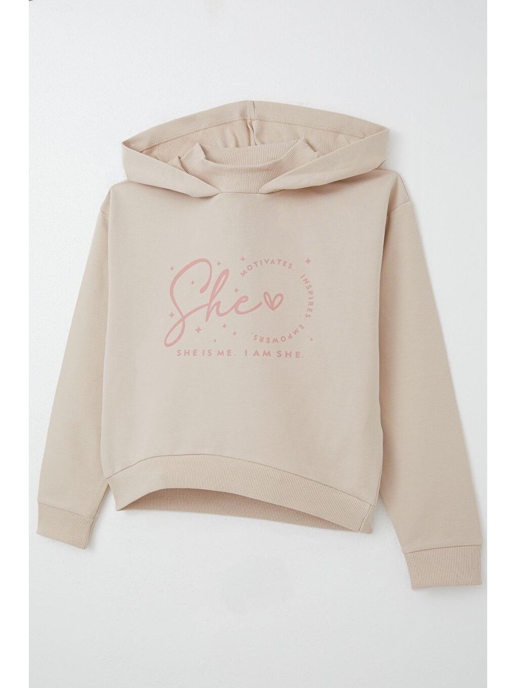 Kız Çoçuk Eşofman Takım Balıkçı Yaka Kapüşonlu Bej (9-12 Yaş)-9