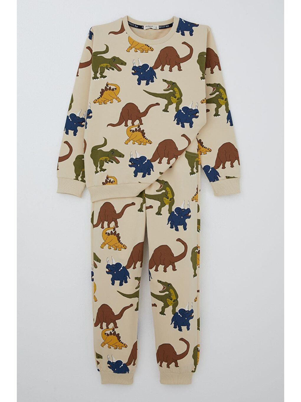 Erkek Çocuk Eşofman Takımı Dinozorlar Alemi Desenli Bej (5-8 Yaş)-2