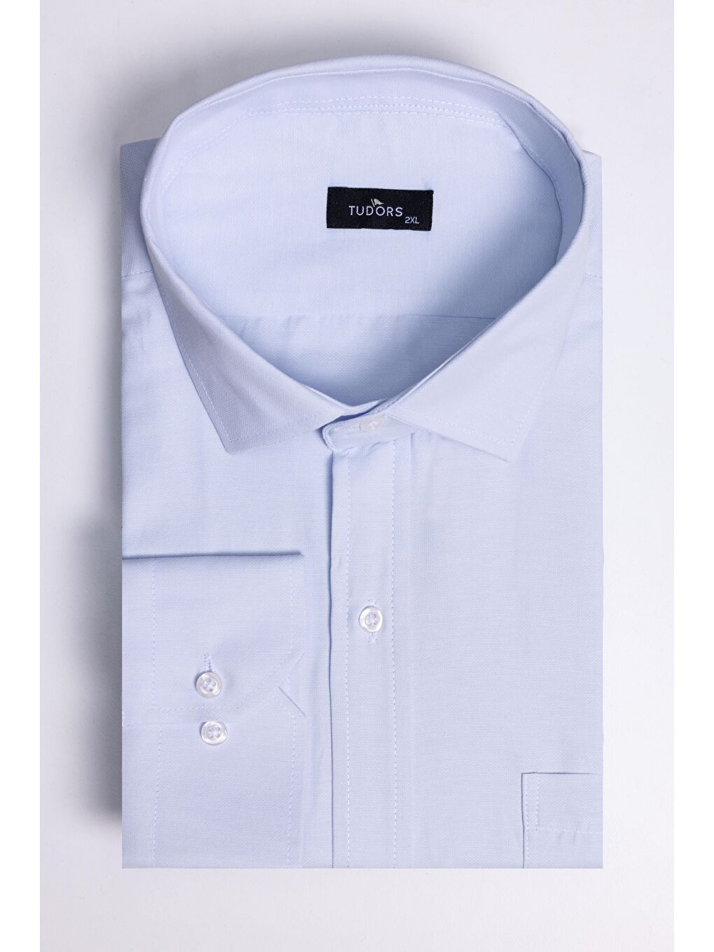 Mavi Büyük Beden Kolay Ütü Kravatlık Armürlü Pamuklu Erkek Gömlek-1