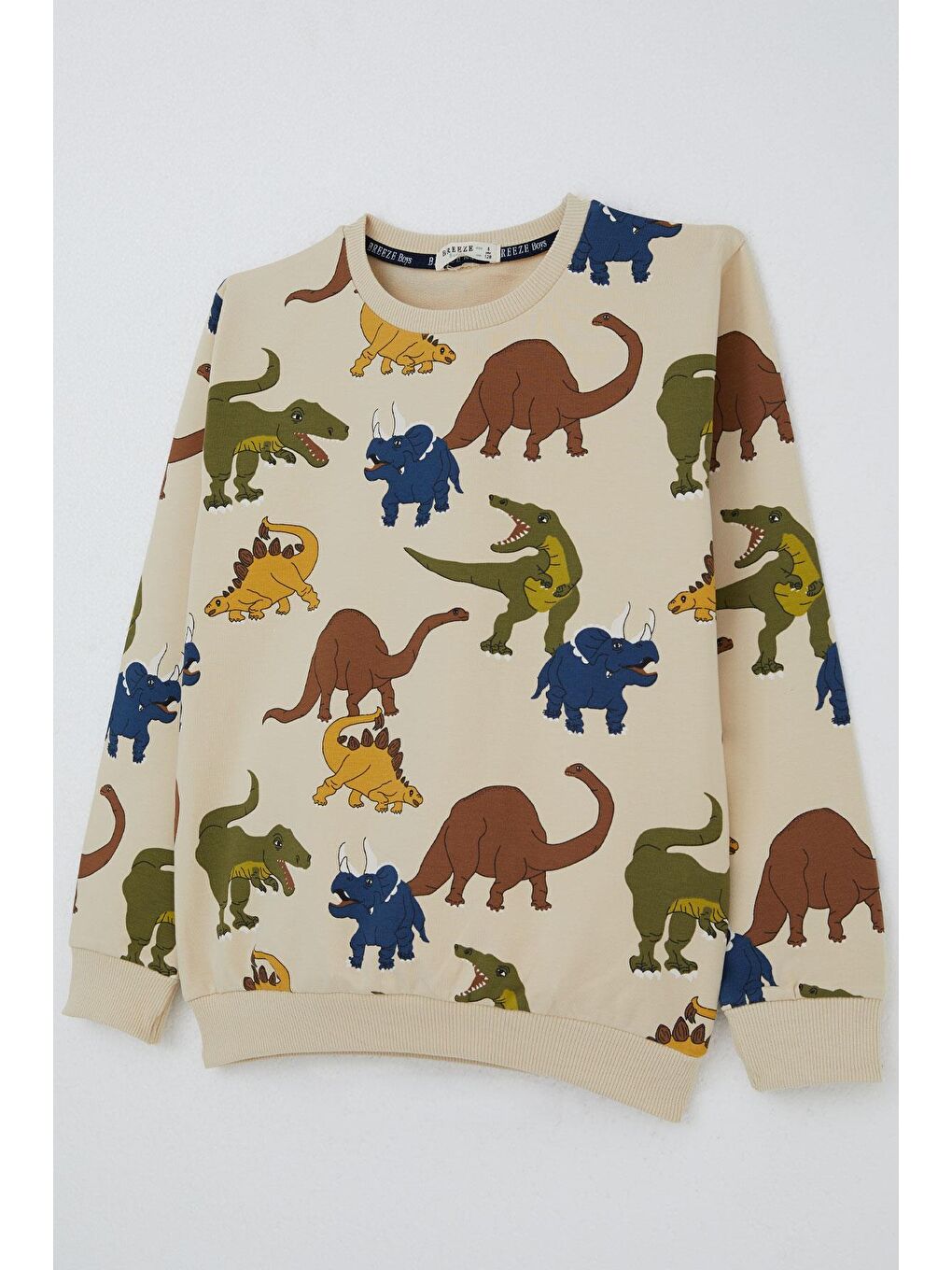 Erkek Çocuk Eşofman Takımı Dinozorlar Alemi Desenli Bej (5-8 Yaş)-7
