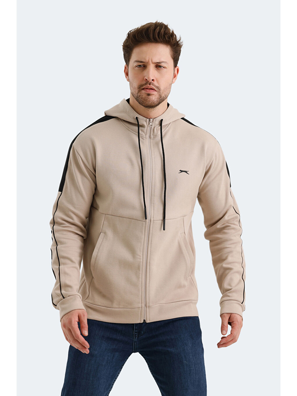 VALERYA Erkek Fermuarlı Sweatshirt Bej-3