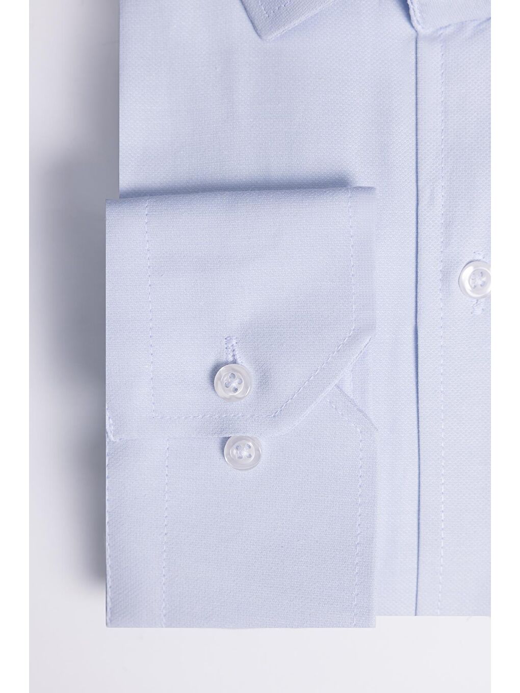 Mavi Büyük Beden Kolay Ütü Kravatlık Armürlü Pamuklu Erkek Gömlek-3
