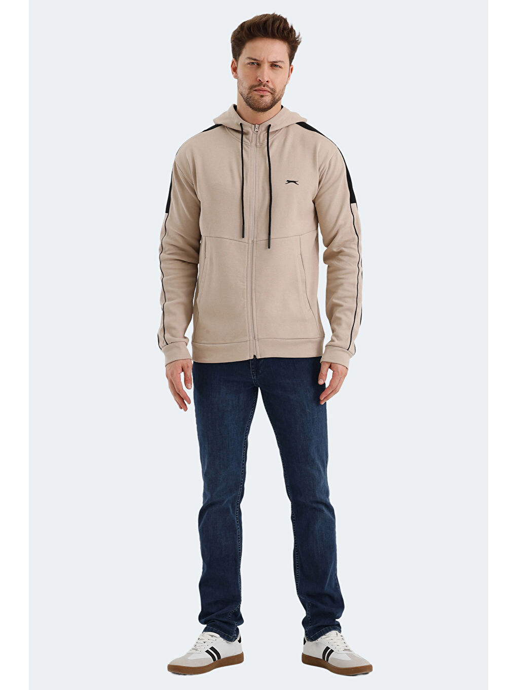 VALERYA Erkek Fermuarlı Sweatshirt Bej-6