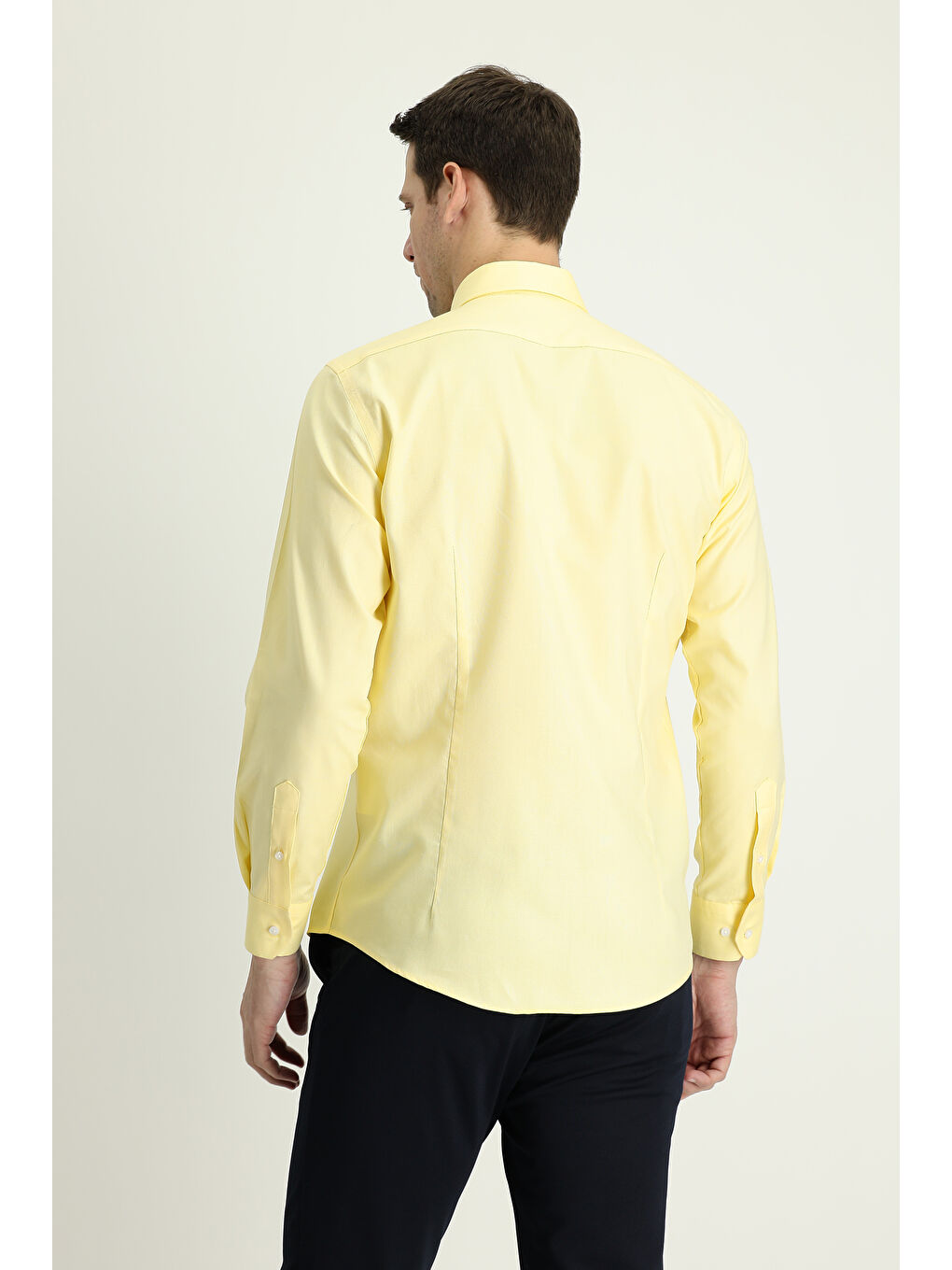 Sarı Uzun Kol Slim Fit Dar Kesim Oxford Pamuk Düğmeli Yaka %100 Pamuk Gömlek-2