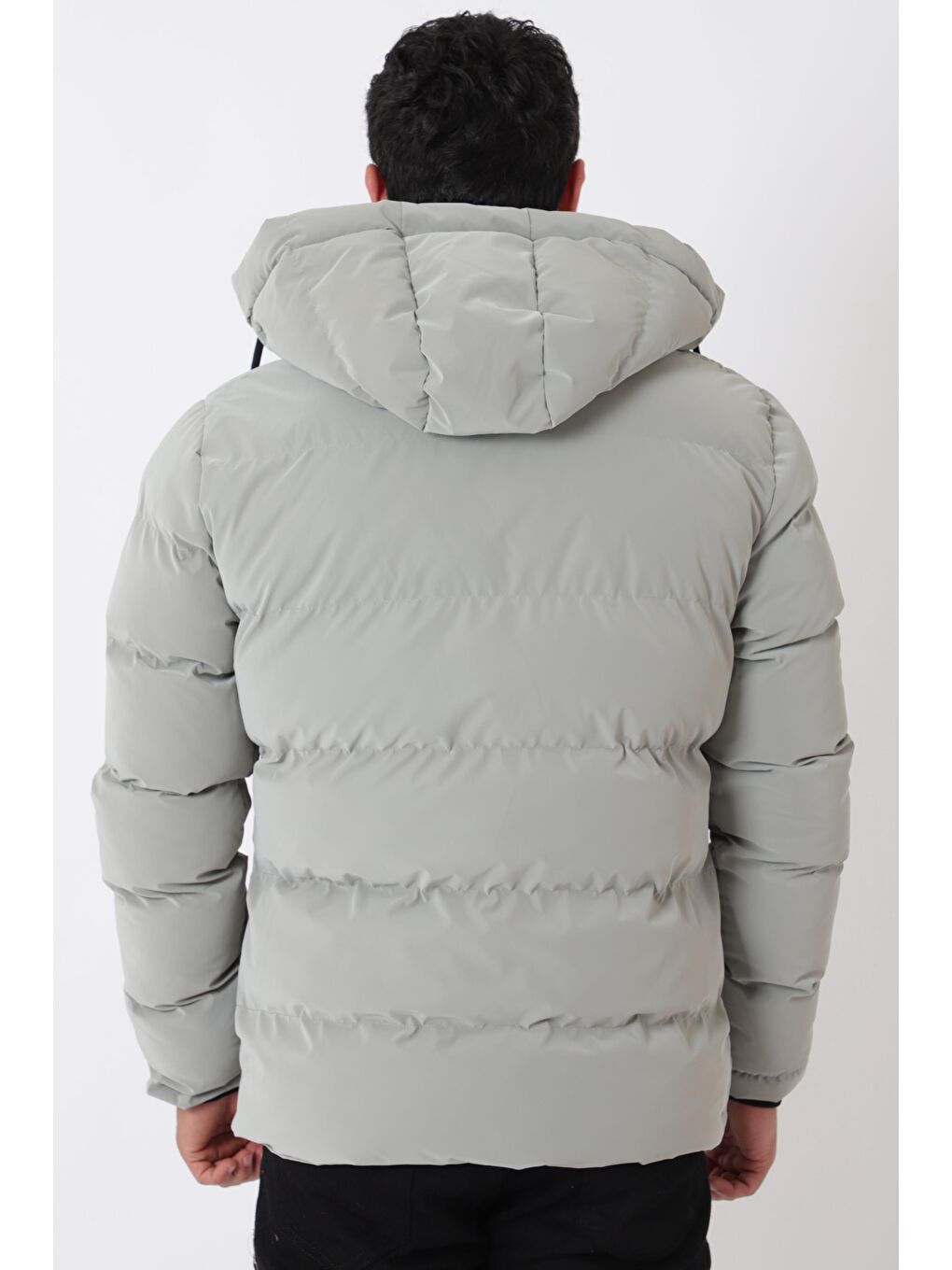 Gri Cep Fermuarlı Armalı Nova Kışlık Şişme Mont PLDP 2959-NM_50451-5