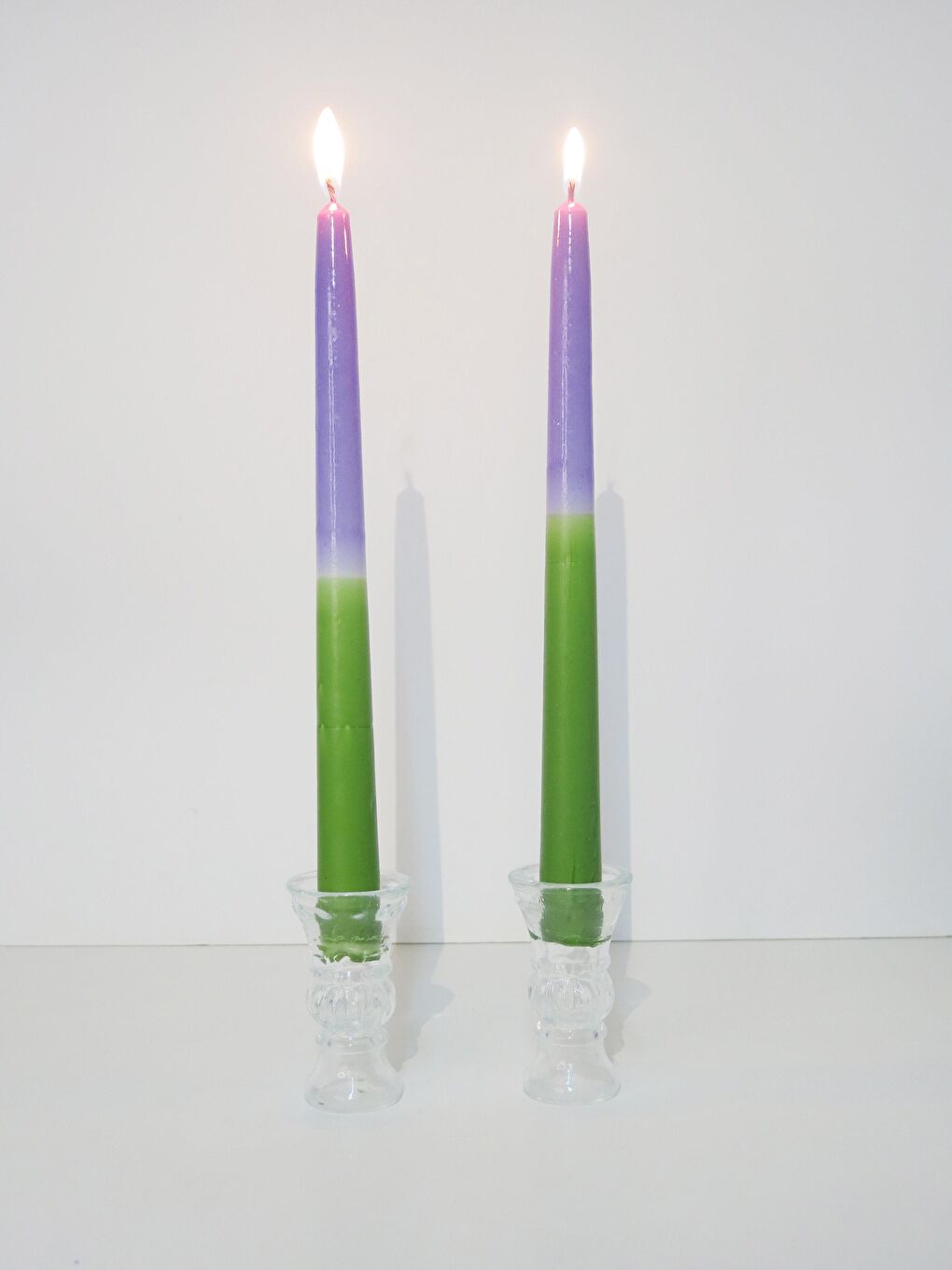 2li Mor Yeşil Konik Şamdan Mum Seti