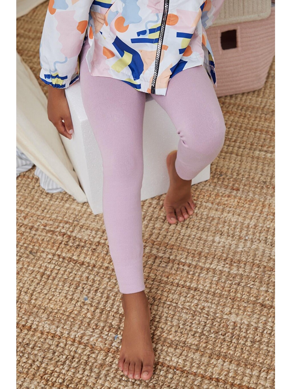 Lastik Detaylı Çocuk Tayt Koyu Lila