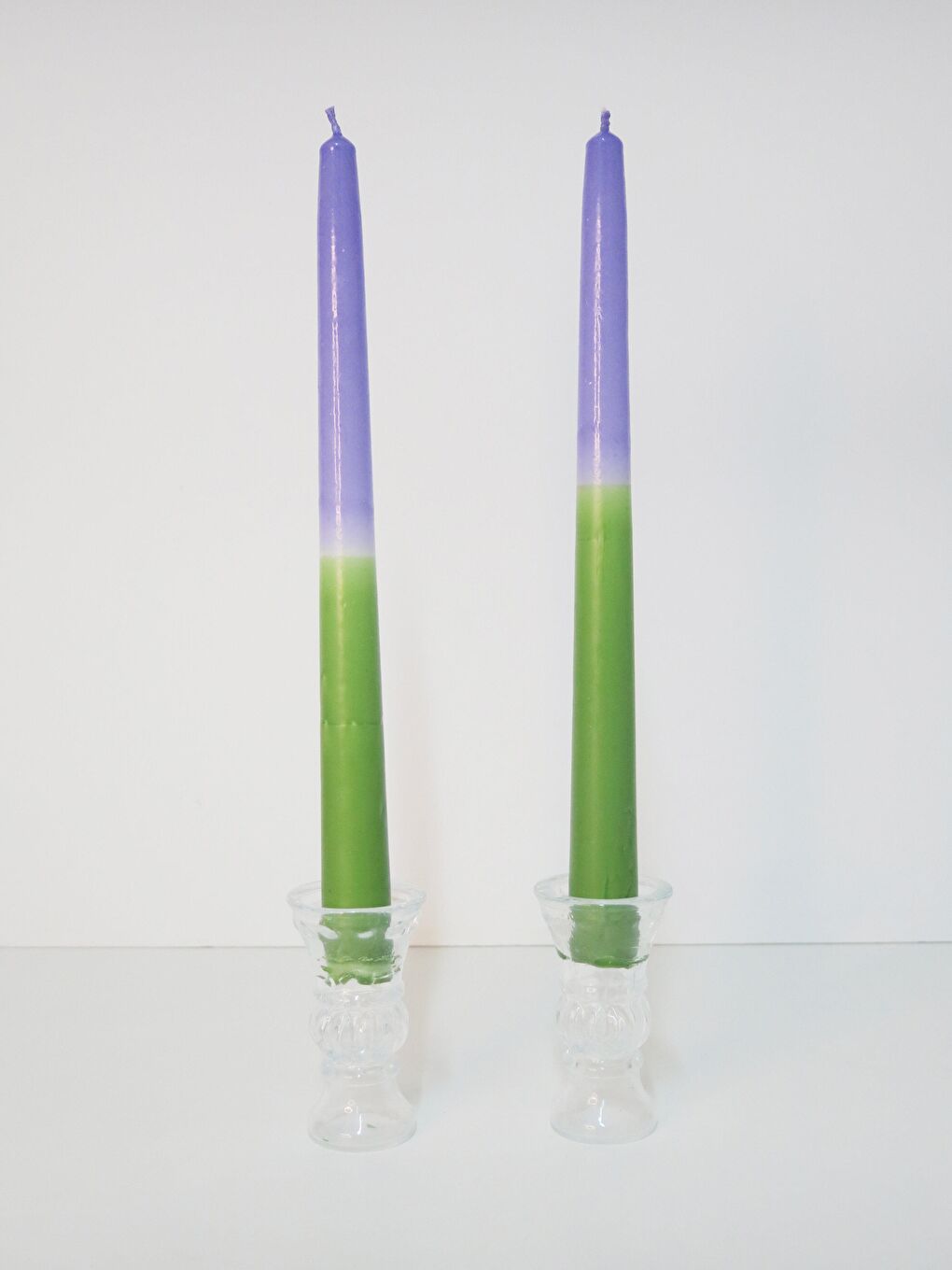2li Mor Yeşil Konik Şamdan Mum Seti-1