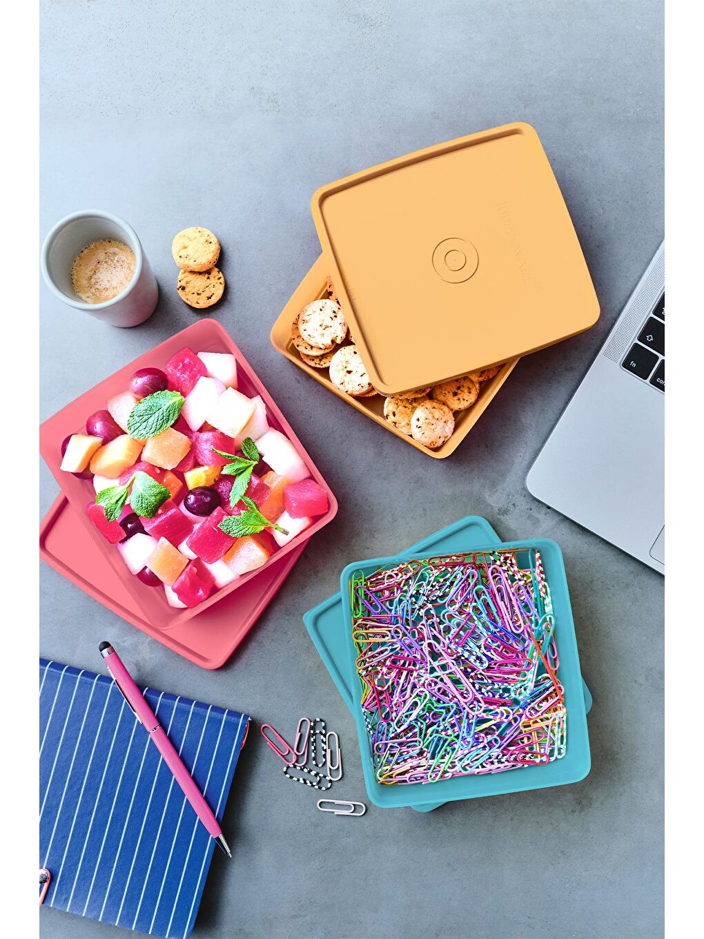 Pembe Eco+ Kare 3'lü Yemek Taşıma Kabı Seti-1