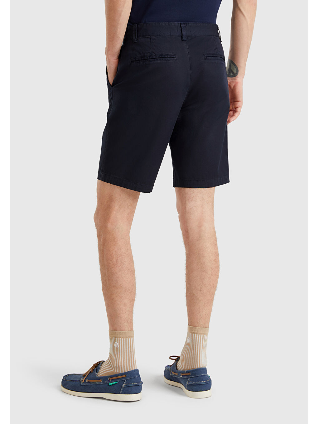 Erkek Koyu Lacivert Chino Bermuda-2