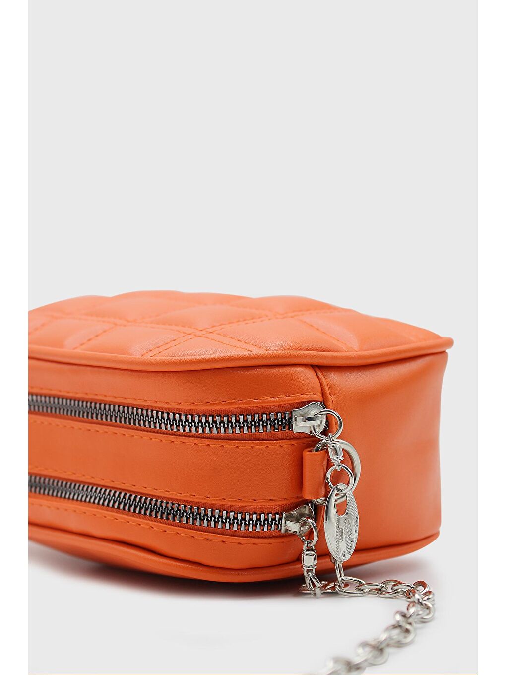 Turuncu Kadın Çift Fermuarlı Zincir Saplı Çanta-2