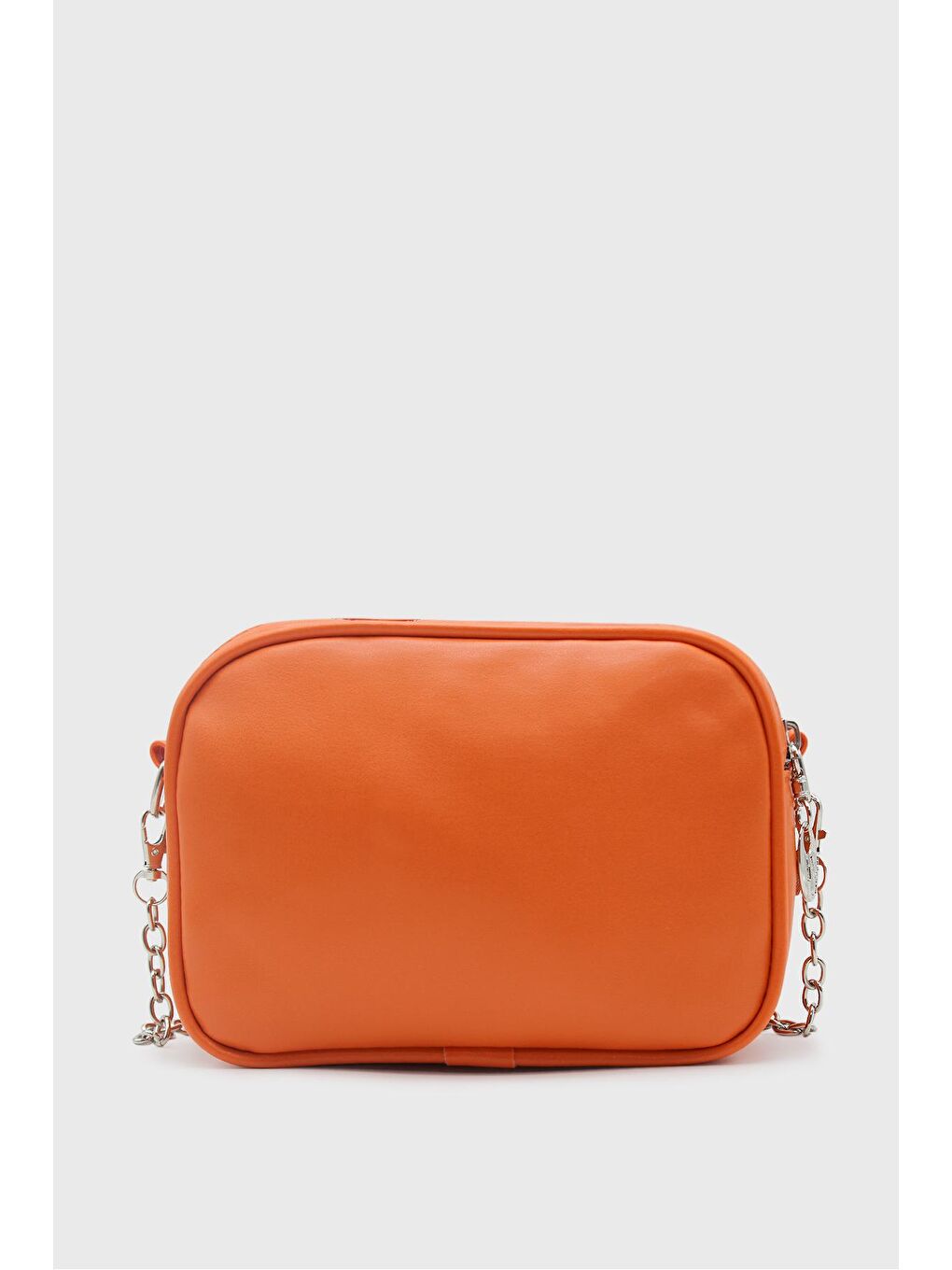 Turuncu Kadın Çift Fermuarlı Zincir Saplı Çanta-3