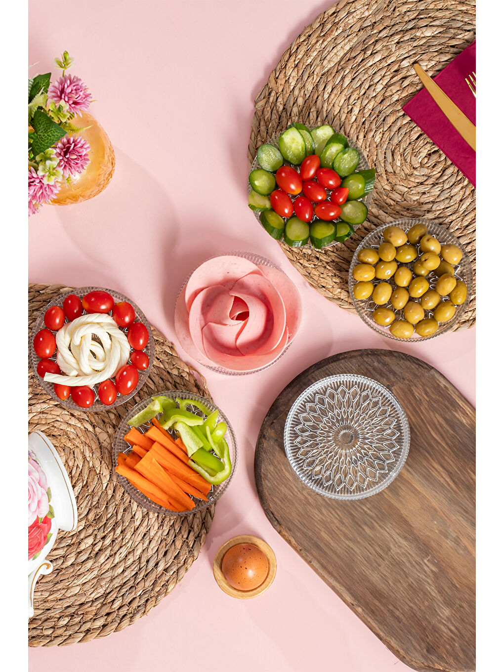 Renksiz Alya Desenli Dik Tabak - 6 Lı Cam Sunumluk Pasta Kurabiye Kek İkram Servis Tabağı-12 Cm