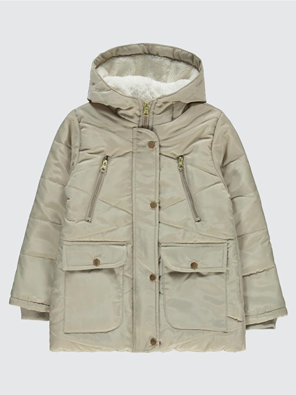 Girls Çapraz Fermuar Detaylı 6-9 Yaş Mont - Ekru 7-8 Yaş