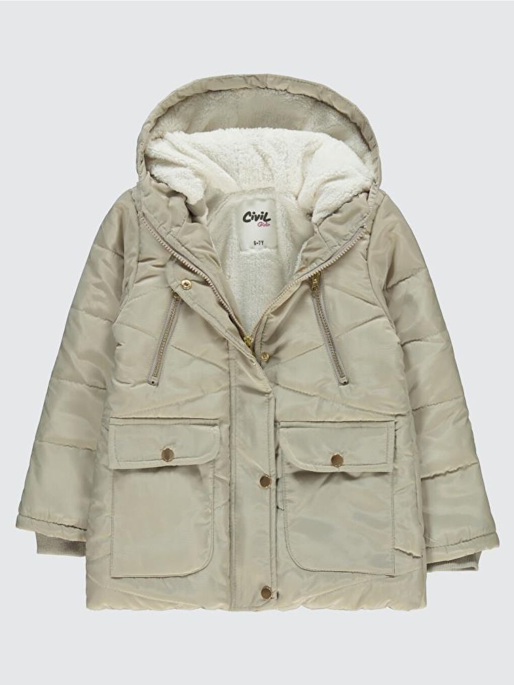 Girls Çapraz Fermuar Detaylı 6-9 Yaş Mont - Ekru 7-8 Yaş-1