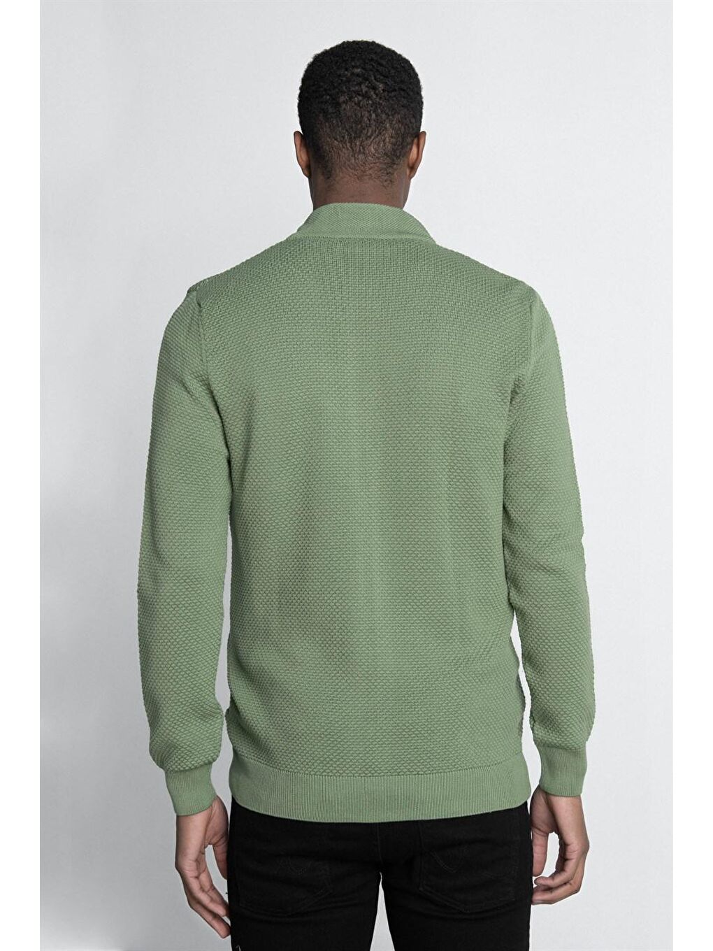 Standart Fit Normal Kesim Desenli Yarım Balıkçı Yaka  Yeşil Erkek Fermuarlı Sweatshirt Hırka-3