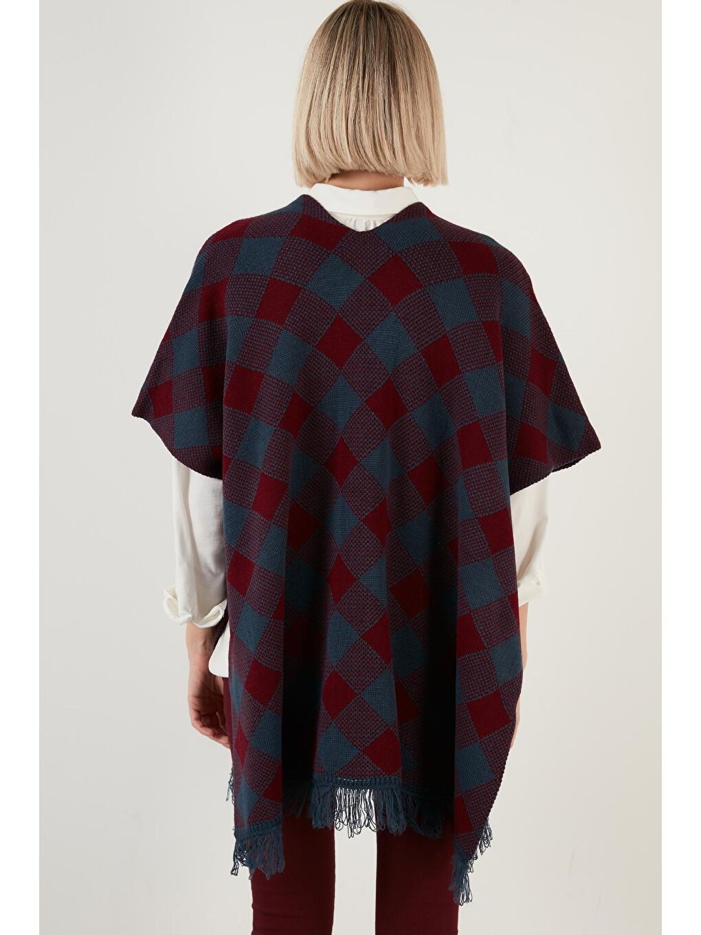 Lacivert Desenli Uçları Püsküllü Panço 6310015-4