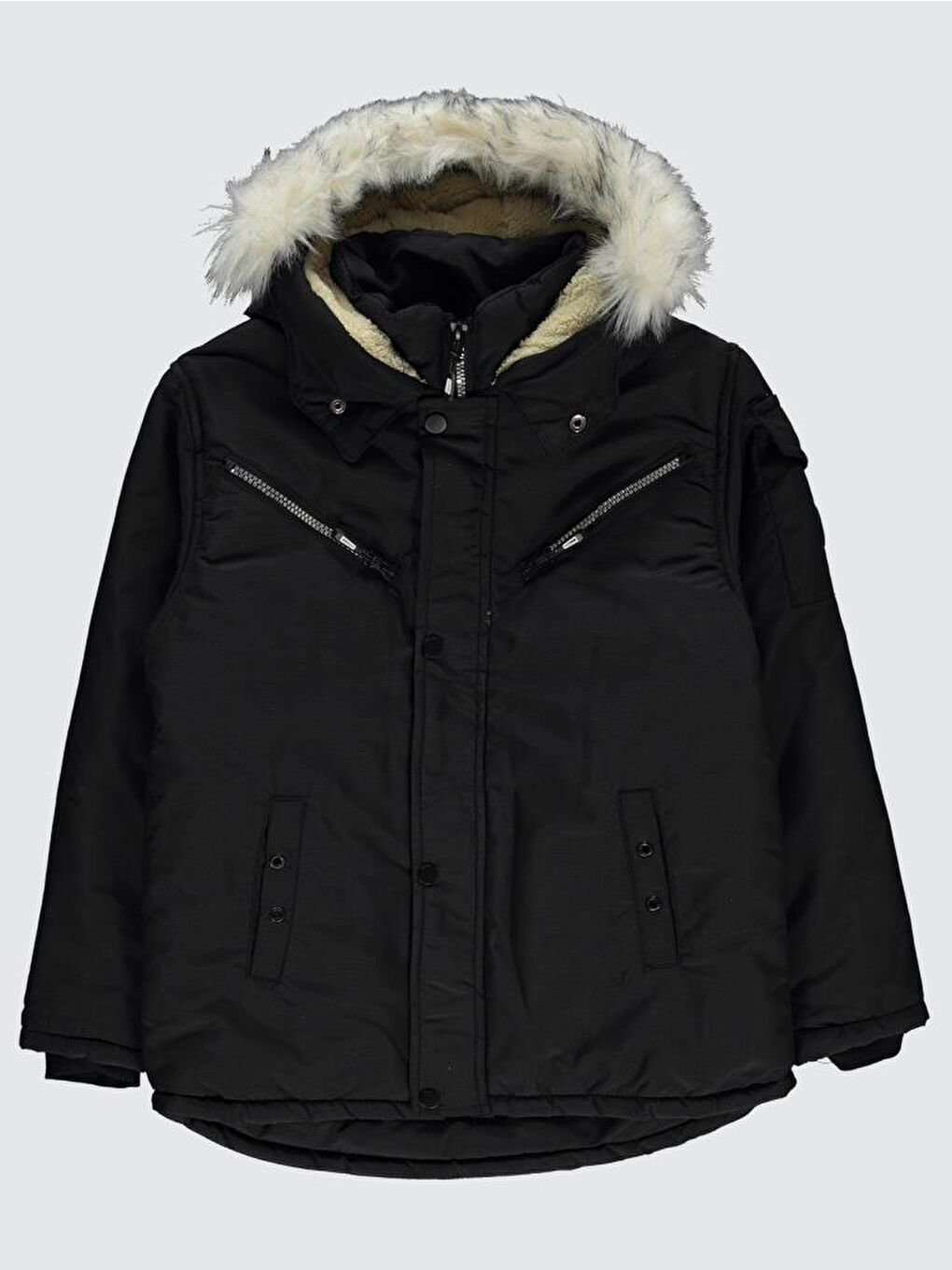 Boys Fermuarlı Cepli 10-13 Yaş Mont - Siyah 13-14 Yaş-1