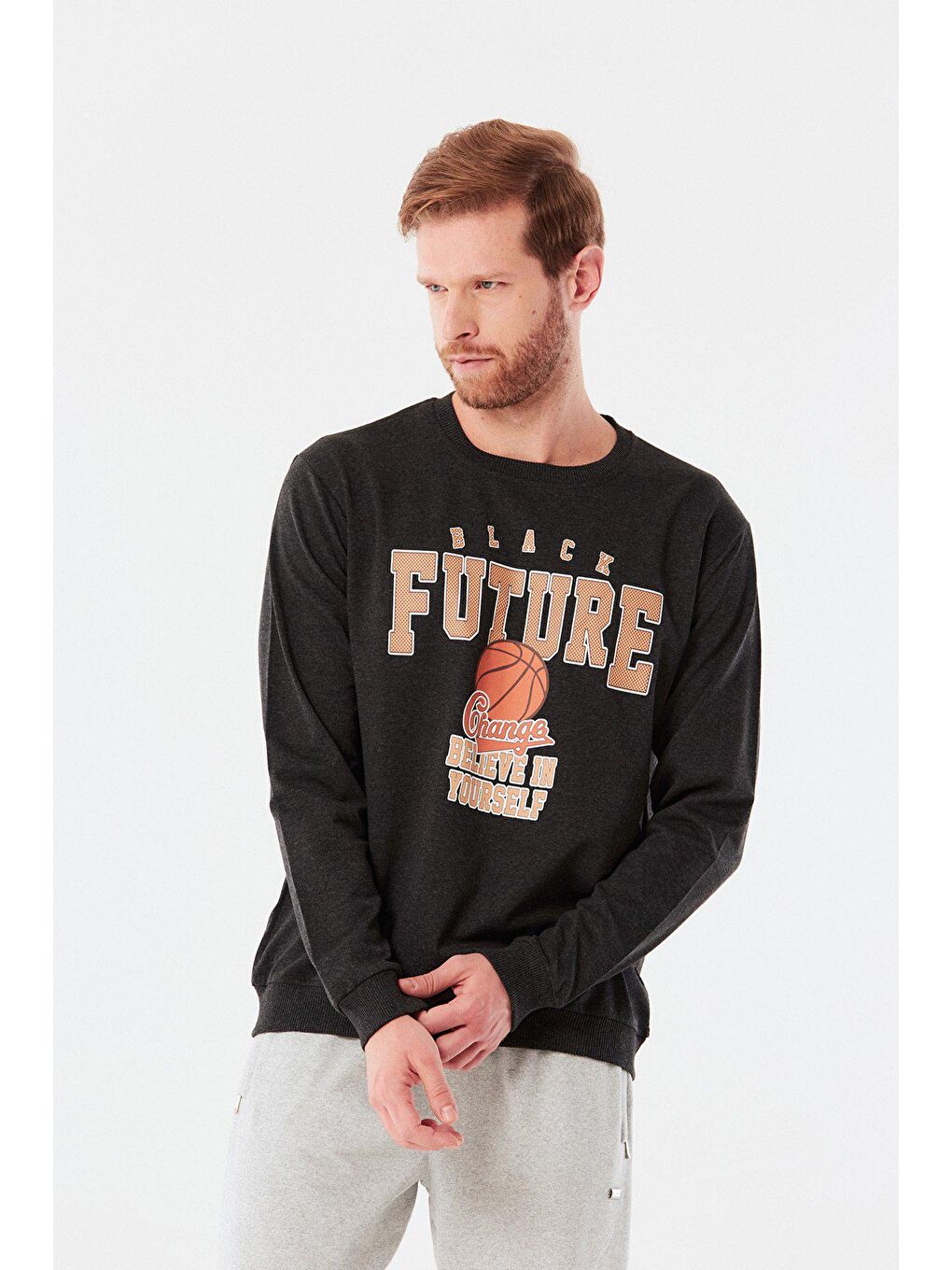 Antrasit Future Baskılı Bisiklet Yaka Sweatshirt-2