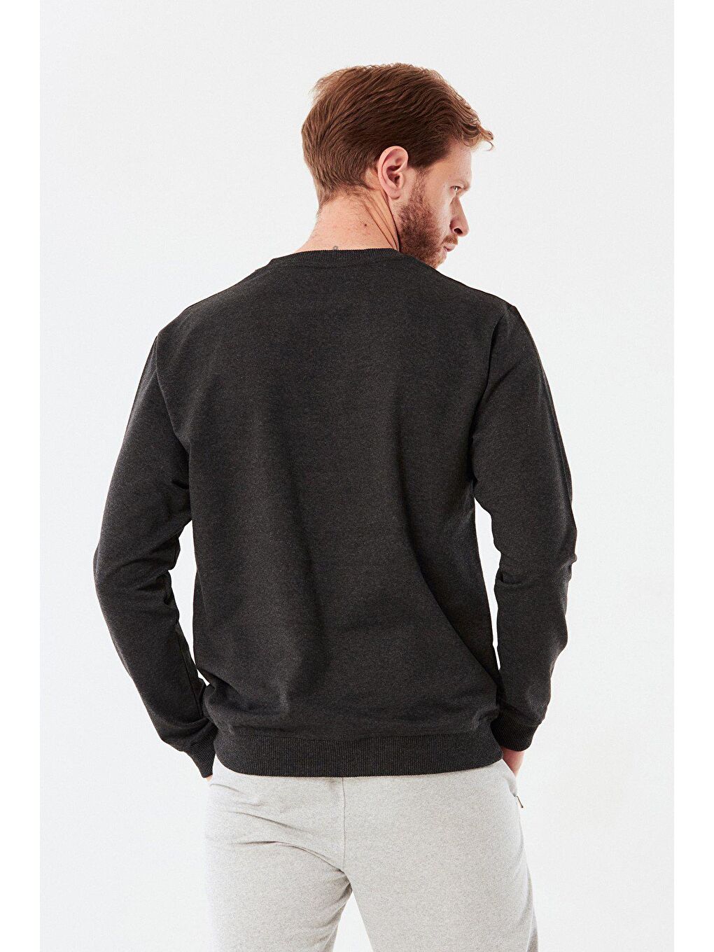 Antrasit Future Baskılı Bisiklet Yaka Sweatshirt-4