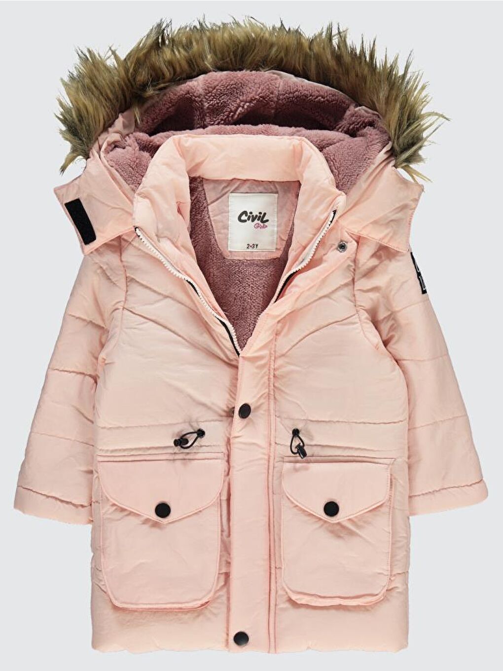 Pembe Girls Körük Cepli Kuşaklı 2-5 Yaş Mont - Pudra 2-3 Yaş-2