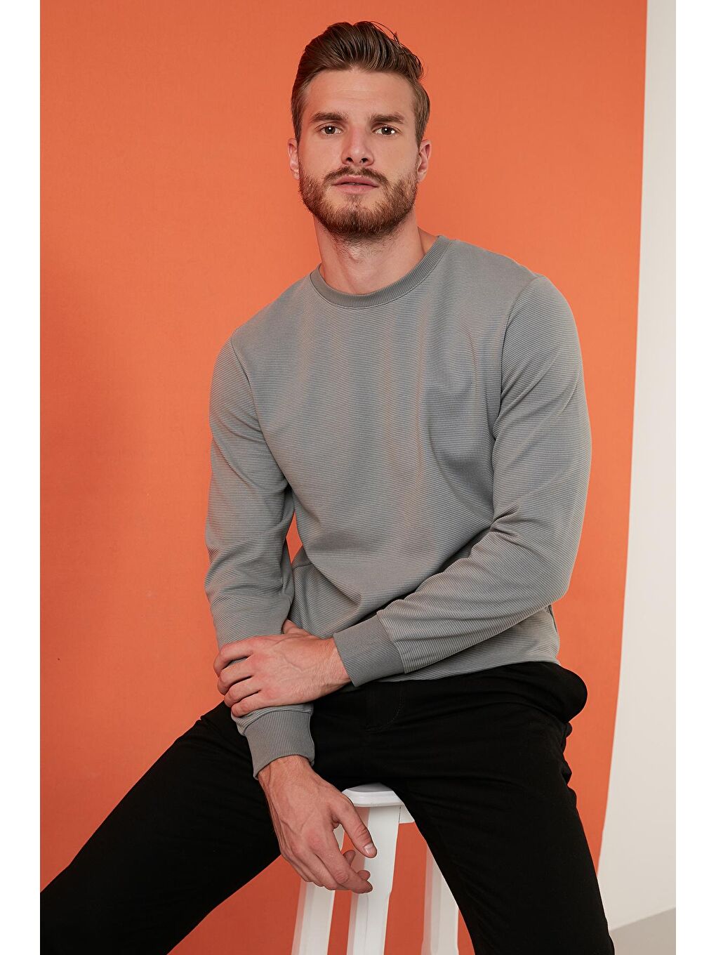 Haki Regular Fit Bisiklet Yaka Pamuklu Sweat 5905313