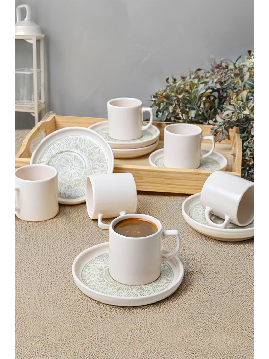 Ekru Groundlace Nordic Kahve Takımı 12 Parça 6 Kişilik-1